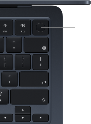 MacBook Air Tastatur, Bereich oben rechts, zeigt die Position der Touch ID Taste